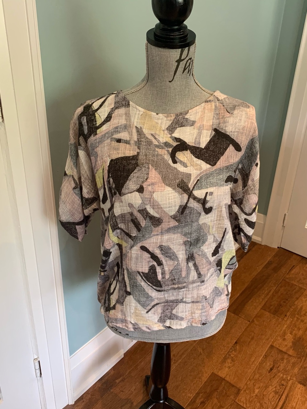 Charlie B Abstract Print Short Sleeve Top - Neutral Multi